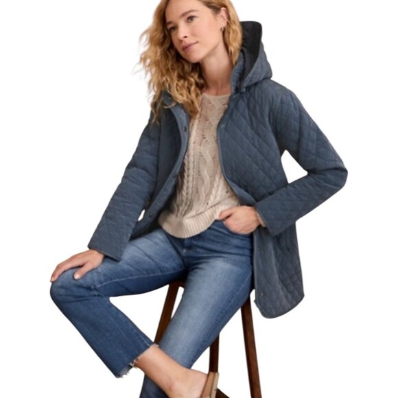 Garnet Hill Everyday Quilted Car Coat Womens Size 6 Barn Jacket Mid Weight Blue - Picture 11 of 11